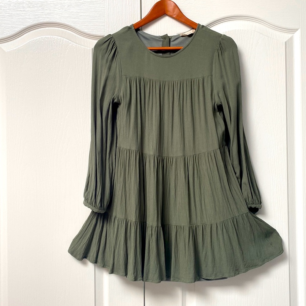 Altar’d State long sleeve mini green dress, size XS